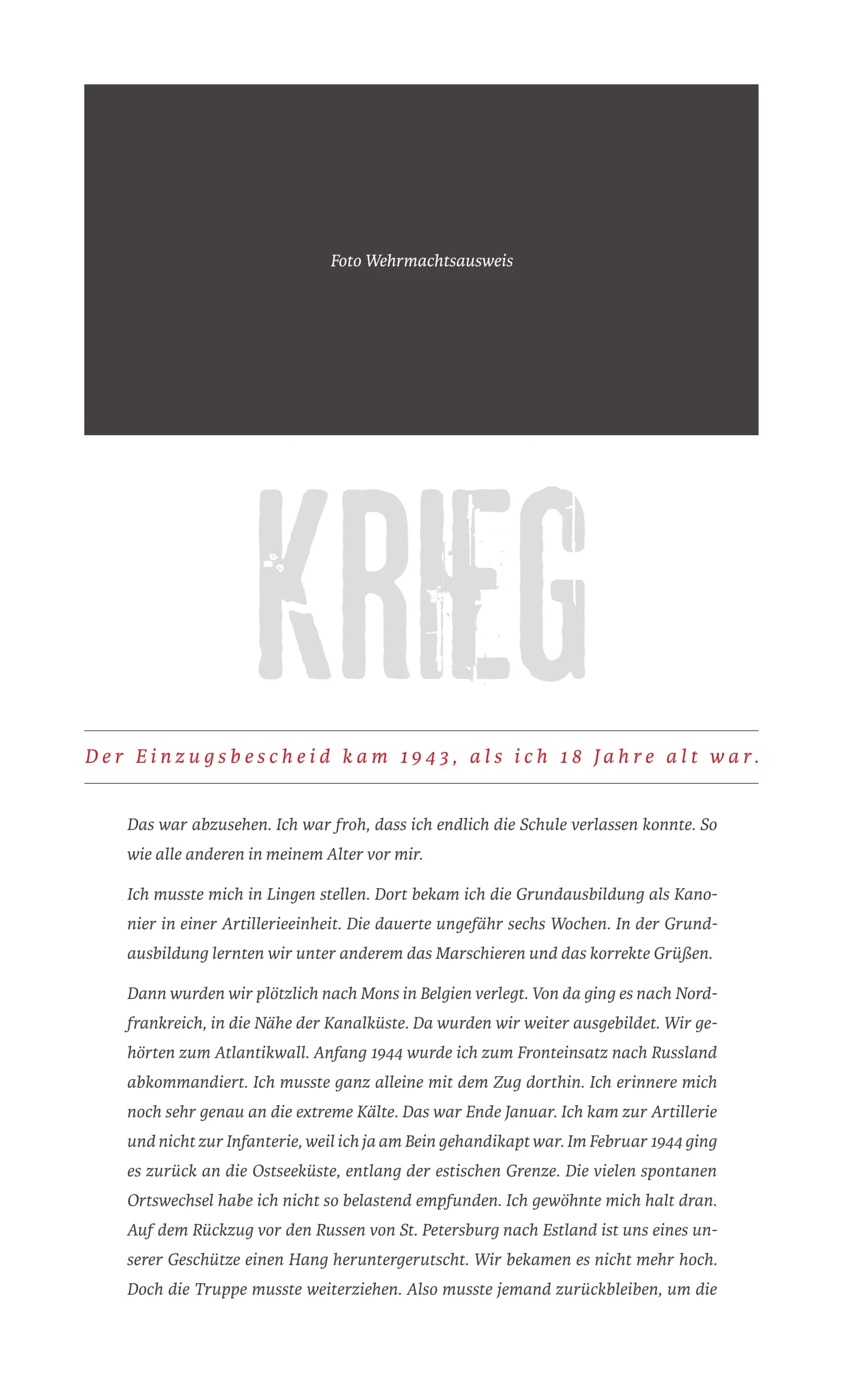 Kapitelseite „Krieg“ aus einem LebensAlbum.